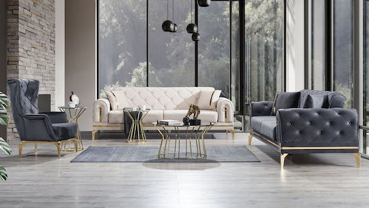Stewehome Καναπές Σετ 3+3+1 Mars Πολυθρόνα Κρεμ Ανθρακί 220x90x80 Cm