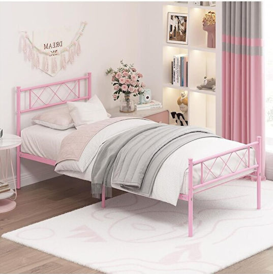 Stewehome Kinderbett Retro Metallisch Mädchen Kinderzimmer Rosa 100x200cm