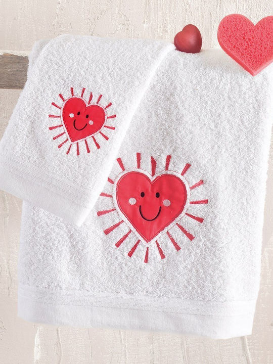 Rythmos Bath Towel Loveheart White-Red 2pcs