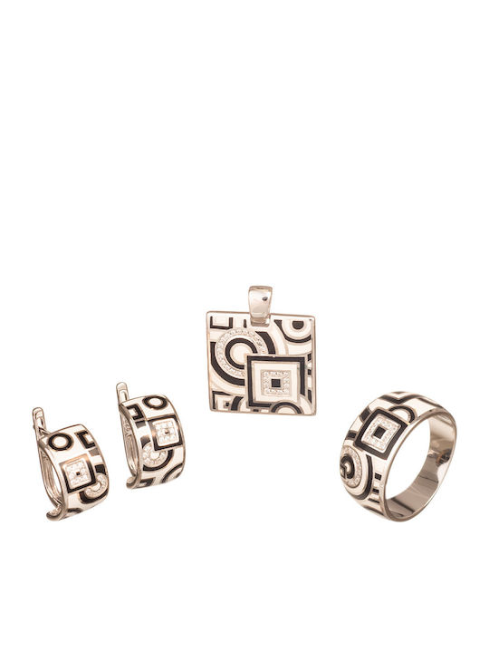 Set with Earrings Ring and Pendant from Silver with Stones