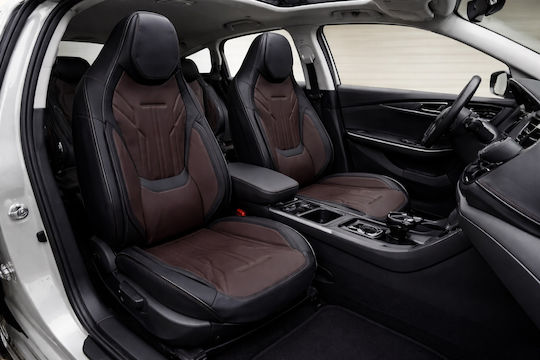 Autositzbezüge Set Universal Eco Leder Vorder- und Rückseite Zusammengefügter Kopfstütze Schwarz Braun