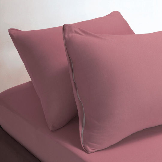 24home.gr Jersey Подредба Чаршафи King Size с Еластична Лента 180x200+35см Dusty Розов 4 Бройки