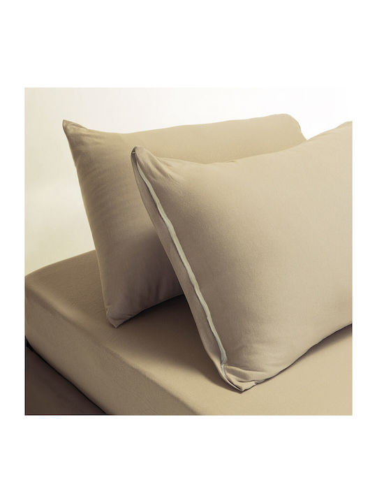 24home.gr Σετ Σεντόνια King Size με Λάστιχο 180x200+35εκ. Beige (4τμχ)