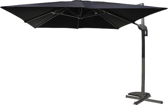 Hängender Quadratischer Aluminium-Garten- und Terrassen-Sonnenschirm Valena Schwarze 3x3xHöhe 3 m