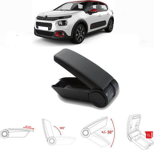 Rati Armster Car Armrest Console Made of Leatherette Universal Citroen C3 2017+ in Black Color