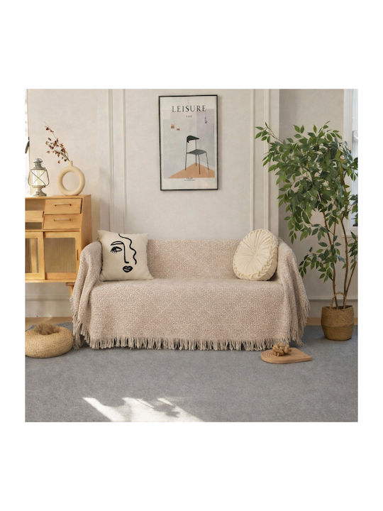 Lucktora Chenille Armchair Throw 180x180cm Ecru