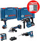 Bosch GBH Battery Tool Set Angle Grinder Drill Hammer & Reciprocating Saw Brushless 18V with 3 Batteries 5Ah