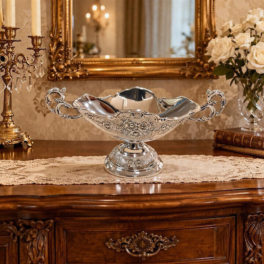Galifas Decorative Bowl Metal with Pedestal Silver 21x8x10cm 102H:0212