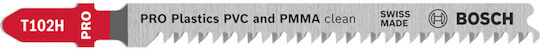 Bosch Pro T102h Jig Saw Blade Plastics PVC & PMMA Clean 100mm 5 Pieces #2608667051