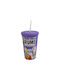 Cinereplicas Чаша от Пластмасова в Лилав Цвят със Сламка 475ml