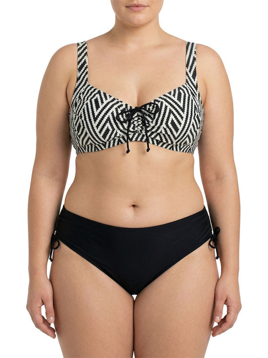 Plus Size Women's Bikini Set Without Underwire Chic Contrast Black-White
