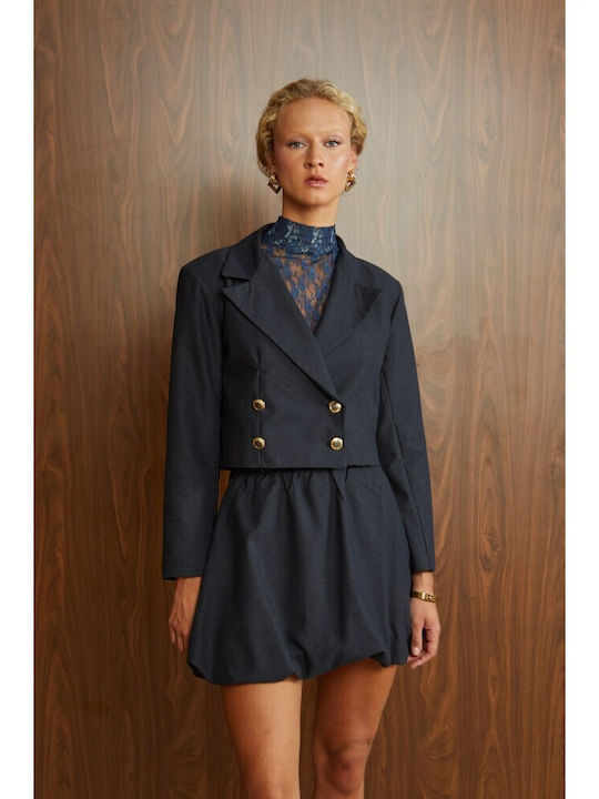 Ze marze Kurzes Damenblazer Blau-Schwarz