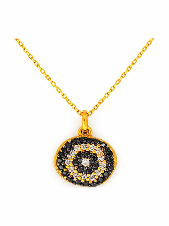 Atofio Kosmima Necklace Eye From 9 K Gold With Black Zircon