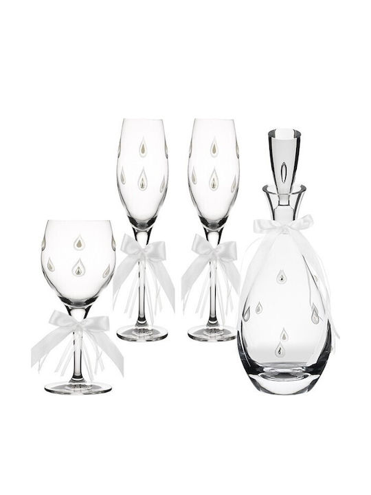 Ioannis European Crystals Dekanter-Set mit Wein- und Champagnergläsern aus Kristall Weiß 4 Stück