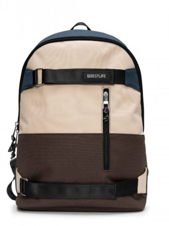 Bestlife Rucsac Col-Skate 42x30x15cm Compartiment Laptop 14.1 Inch Albastru Bej Maro