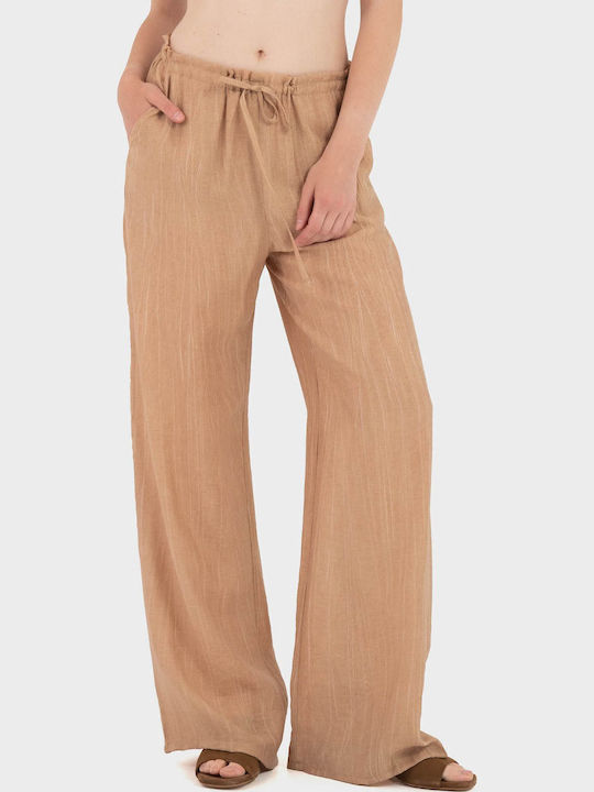 Women's Fabric Trousers in Relaxed Fit Light Brown