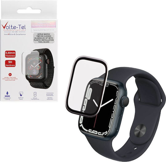 Volte-tel Tempered Glass Apple Watch 7 8 9 45mm 3d Curved Aluminium 1.9'' 0.30mm Full Cover & Installation Tool Silver 5205308417023