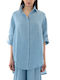 Short Sleeve Women's Linen Shirt Light Blue
