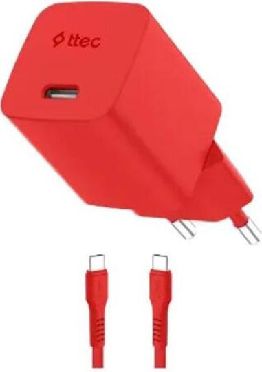 TTEC GaN Charger with USB-C Port and USB-C - USB-C Cable 45W Power Delivery Neon Red SmartCharger