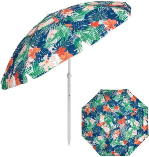 Folding Beach Umbrella Diameter 2m With Air Duct Tropical Flowers