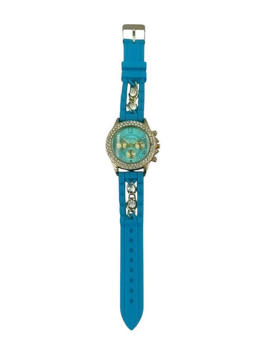 Women's Watch Battery with Turquoise Rubber Strap