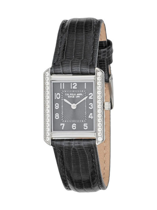 U.S. Polo Assn. Damenuhr Batterie mit Schwarz Lederarmband