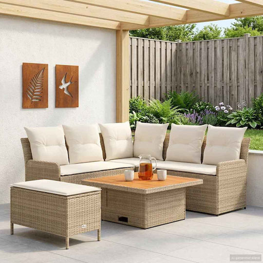 Outdoor Living Room Set 5 Pieces Beige and Cream with Pillows
