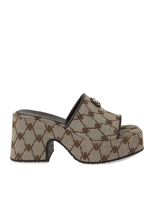 Mules With High Heel In Beige Colour