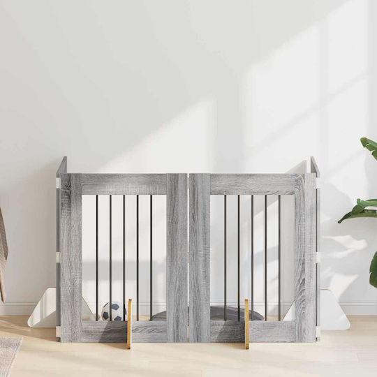 vidaXL Метална Врата За Куче В Сив Цвят 60 x 80 x 80 см