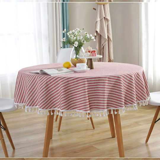 FRIPIA FRIPIA Tischdecke Rotunde Baumwolle Rot-Weiß Φ140cm