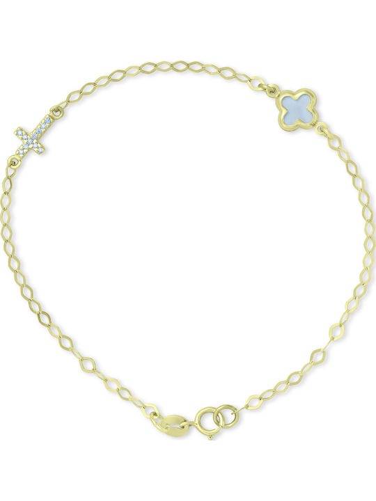 Ortaxidis Women's Bracelet with Cross Design in 9K Gold with Zircon