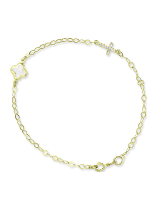 Ortaxidis Women's Bracelet with Cross Design in 9K Gold with Zircon