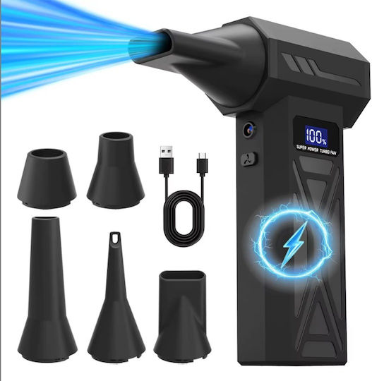 Turbo Wireless Compressed Air Cleaning Gun 130000rpm Led Screen Rechargeable 5 Nozzles 14-2308