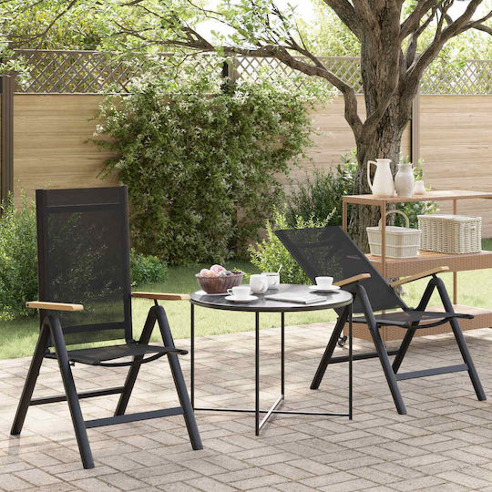 vidaXL Gartenstühle Aluminium Schwarz 2 Stück 58x73x111,5 cm
