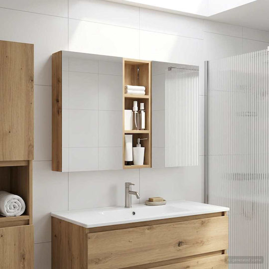 vidaXL Badezimmerspiegel Led mit Regal & Schrank 100x10,5cm Weiß