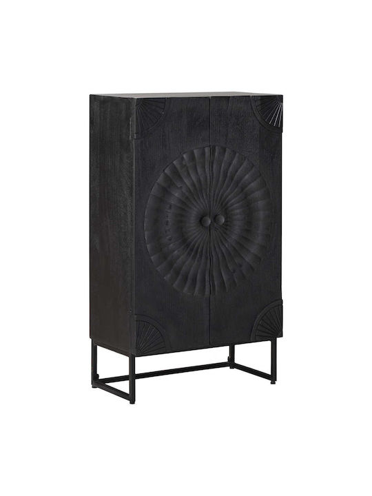 Highboard Floor Living Room Display Cabinet Made of Wood & Metal Windowed Black 55x30x95cm