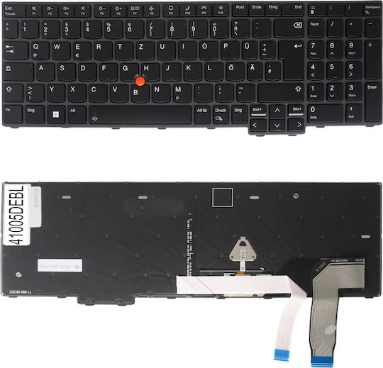 German Laptop Keyboard Lenovo Thinkpad L15 Gen 3 21c3 21c4 P16s Gen 1 21bt 21bu T16 Gen 1 21ch 21cj 5n21d93615 5n21k05050 German with Trackpoint Backlit Black Gray with Frame Code 41005debl