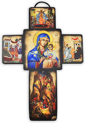 Hölzener Wandkreuz Heilige Maria 5 byzantinische Heiligenikonen Hölzener Wandkreuz Heilige Maria 5 byzantinische Heiligenikonen