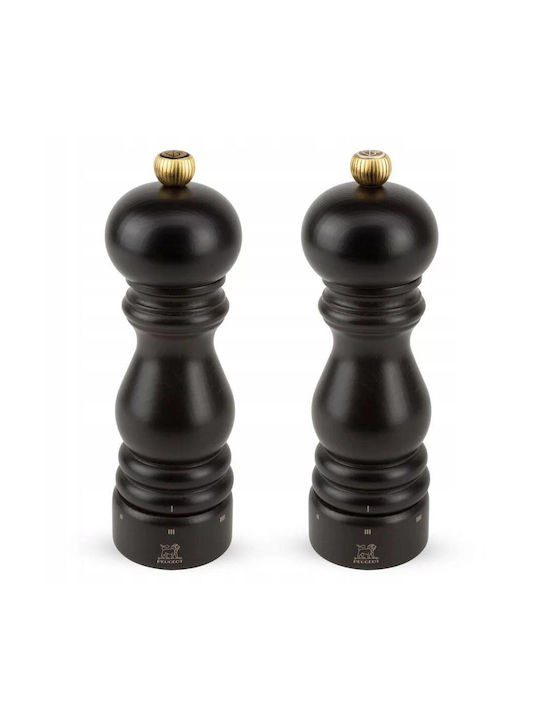 Peugeot Manual Spice Mill Set in Brown Wood 18cm 2 Pieces