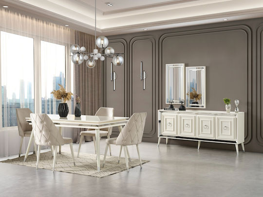 Stewehome Set Trapezarie Masa Extensibila Alba si Argintie 160x80x90cm