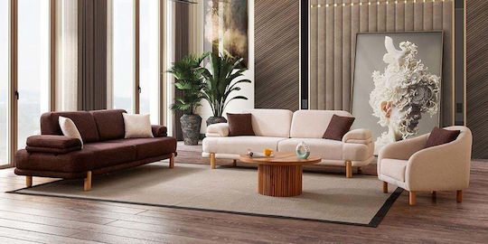Stewehome Салонен Комплект 3+3+1 Дървени Крака и Текстилна Обшивка 240x90x90см