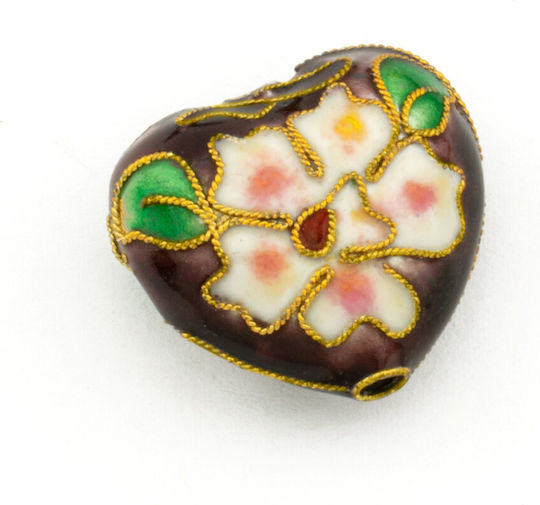 Metal Cloisonné Heart 20x22mm Ø2mm Burgundy Pack Of 7 Pieces