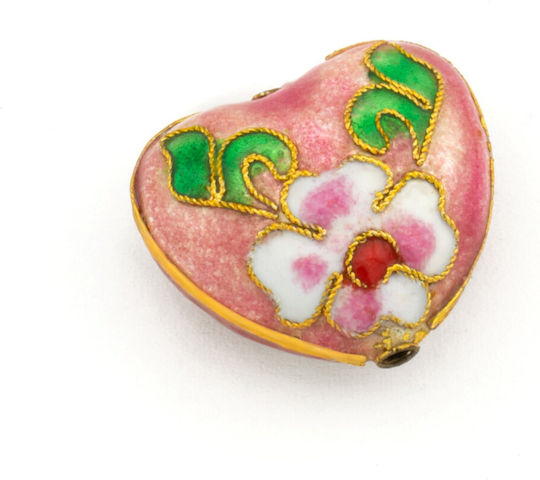 Metal Cloisonné Heart 20x22mm Ø2mm Pink Package 7 Pieces