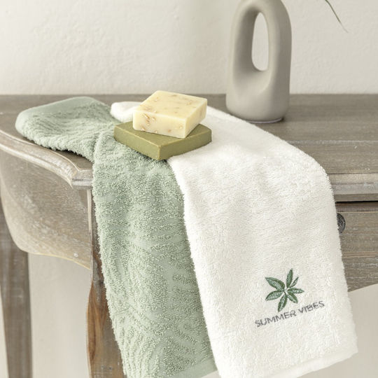 Nima Πετσέτα Χεριών Summer 30x50εκ. White-green 2τμχ Βάρους 400gr/m²