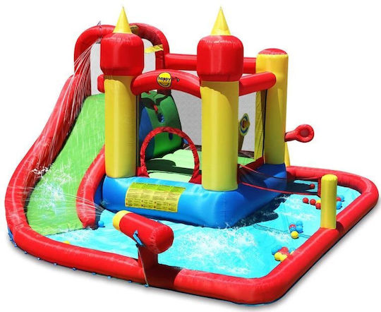 Happy Hop Inflatable Jump and Splash Funland Castle with Trampoline and Slide for Ages 5+