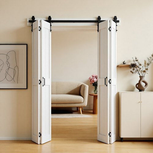 Vevor Diptiche Innentür 1829 x 2134 mm Türen Kleiderschrank MDF Doppeltür Schiebetür Inklusive Ausstattungskit Rahmen Design Raumspartend Vorgefertigte Paneele Schlafzimmer Wohnzimmer Raumteiler Weiß