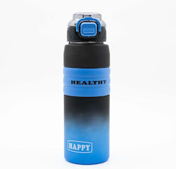 Happy Kinder Trinkflasche 800ml Ombre Schwarze-Blau Antirutschgriff Silikon mit Stroh & Dosierer