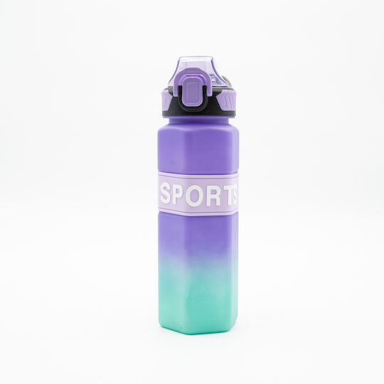 Sports Бутилка За Вода 750ml Ombre Аква-Лилава Шестоъгълен Дизайн Силиконова Сламка и Дръжка За Носене