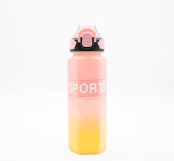 Sports Water Bottle 750ml Ombre Yellow-Pink Hexagonal Design Silicone Straw & Carry Handle