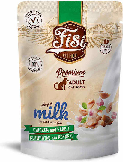 Fisi Cat Adult Sterilised Grain Free Chunk Chicken & Rabbit Goat Milk 85g Premium Wet Cat Food Soft Tasty Sauce Adult Neutered Cats